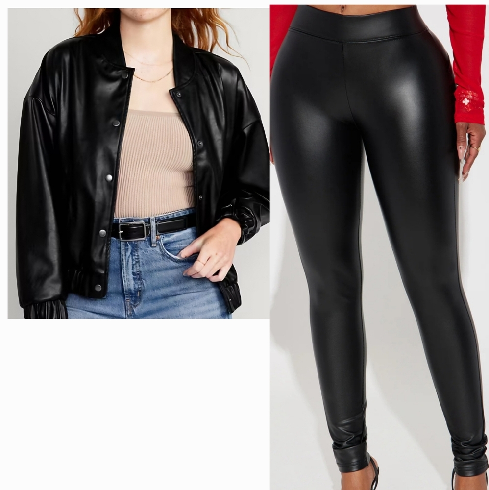 Black Faux Leather Bomer Jacket